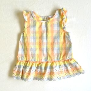joe fresh eyelet cotton peplum top pastel picnic gingham 18-24 months baby girl